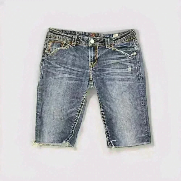 MEK DENIM USA Mykonos Distressed Blue Straight Leg Denim Short 30w - Picture 1 of 11